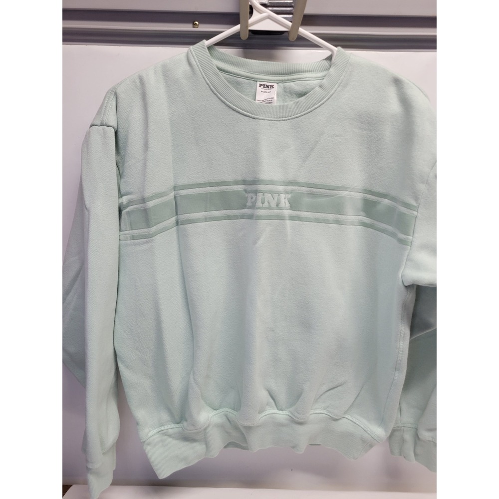PINK Victoria's Secret Mint Green Crewneck Sweatshirt Distressed Logo Medium